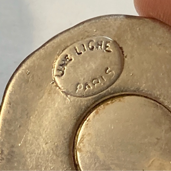 Vintage Une Ligne Paris Round Black Cabochon Silver Tone Clip Earrings Chunky - Picture 3 of 4